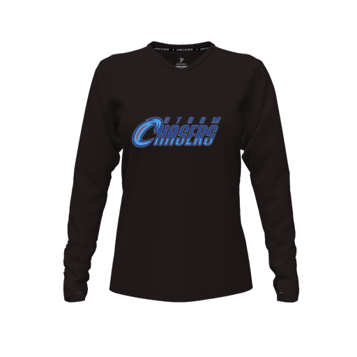 [CUS-DFW-TEES-CMF-VNK-LSL-BLK-FYXS-LOGO1] Decker Comfort T-Shirt (Female Youth XS, Black, V Neck, Logo 1, Long Sleeve)